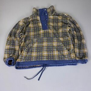 Stoic Snap-T Fleece Pullover Women's Size XL Mustard Blue‎ Plaid Kangaroo Pocket
